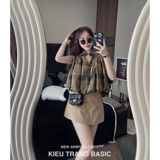 Set áo bom kẻ mix chân váy chuẩn Kiều Trang Basic