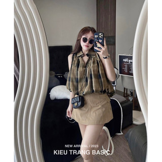 Set áo bom kẻ mix chân váy chuẩn Kiều Trang Basic