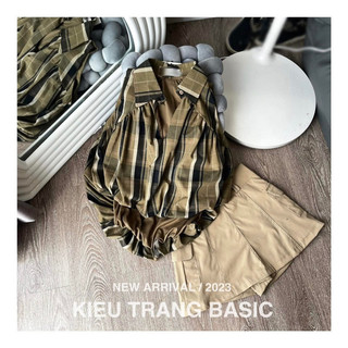 Set áo bom kẻ mix chân váy chuẩn Kiều Trang Basic