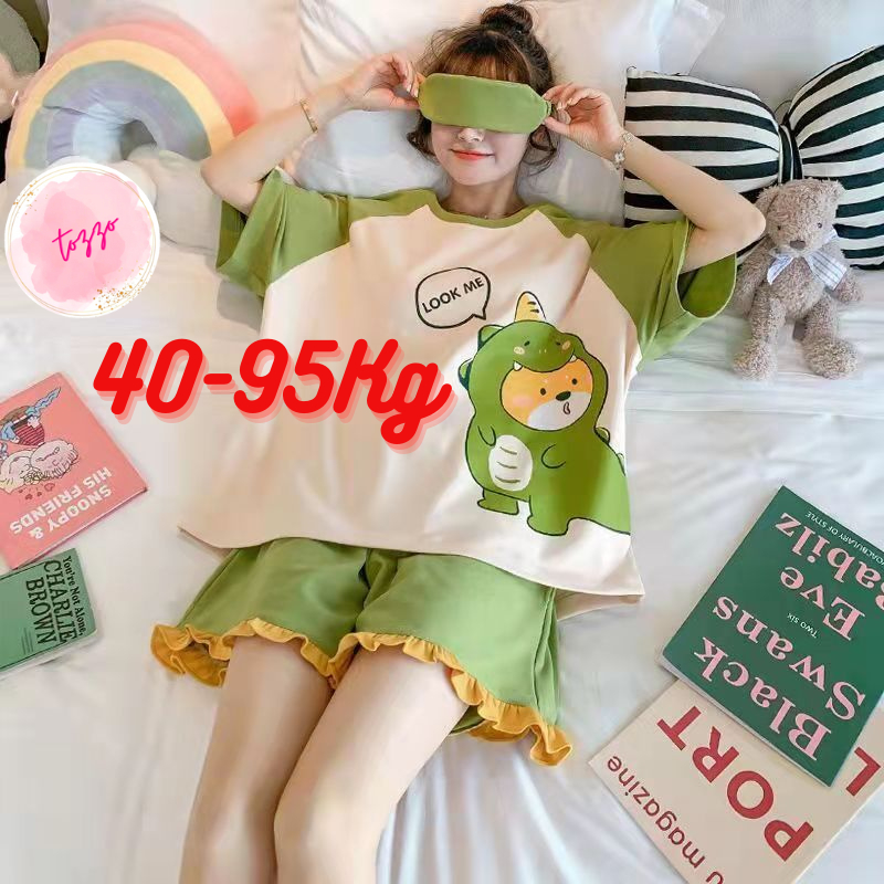 Bộ ngủ bigsize mặc nhà nữ cộc tay 40-95Kg vải thun cotton quần lửng mùa hè cute dễ thương TOZZO BC04