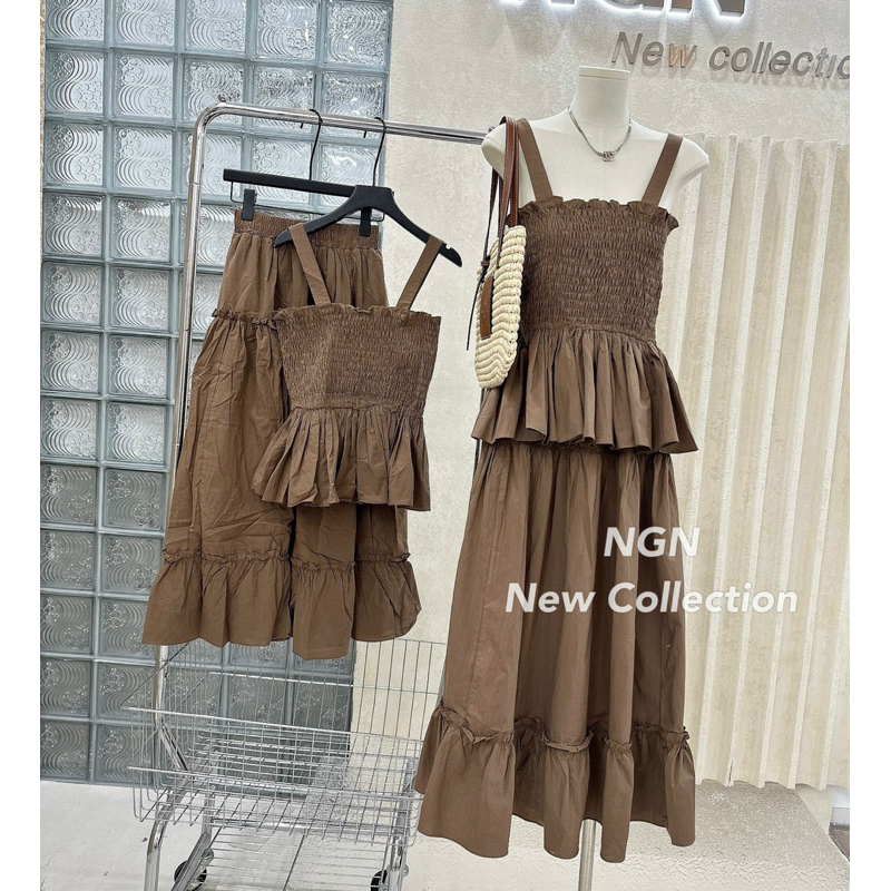 Set thô hàn áo 2 dây mix chân váy dài Khánh Lê