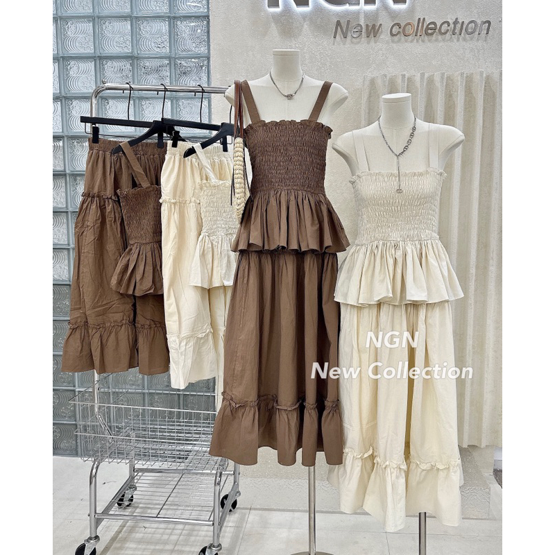 Set thô hàn áo 2 dây mix chân váy dài Khánh Lê