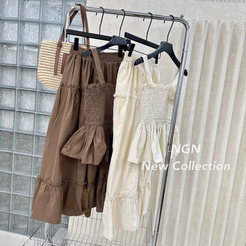 Set thô hàn áo 2 dây mix chân váy dài Khánh Lê