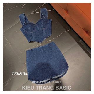 Set áo cup ngực mix chân váy jean Kiều Trang Basic
