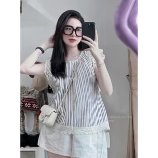 Bộ thô kẻ cao cấp - bộ kẻ phối ren sooc trắng