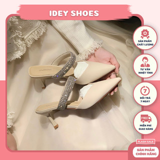 Giày sandal cao gót nữ mũi nhọn quai đính đá gót 5p - idey41