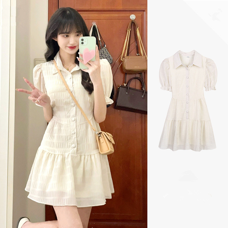 Đầm/váy cổ sơ mi, váy polo ngắn đi chơi đi biển sang chảnh vải xốp (2 lớp) | BigBuy360 - bigbuy360.vn