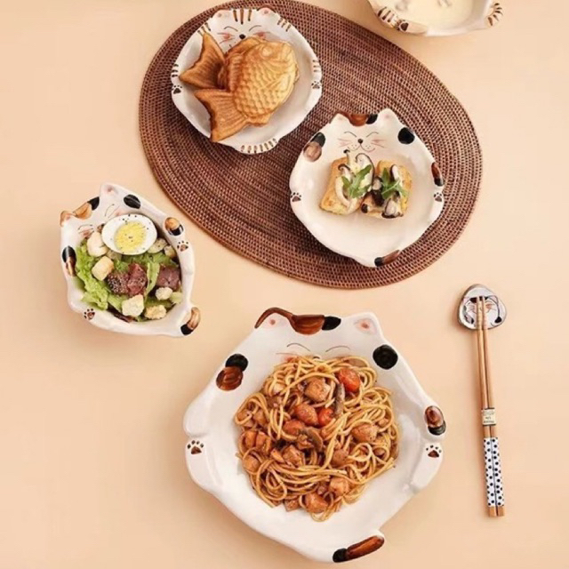 Bát Đĩa sứ ăn cơm hình con Mèo dễ thương (order)