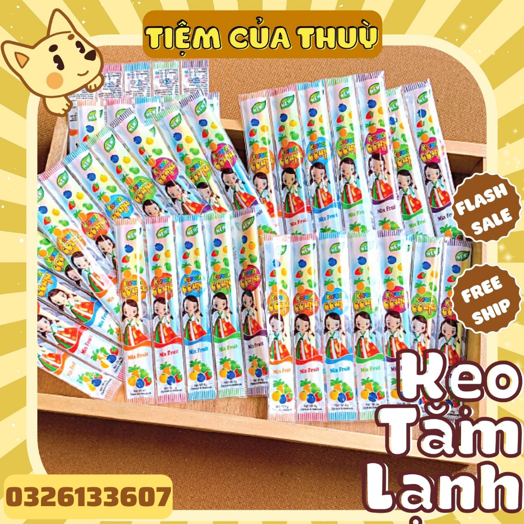 5 Vỉ Kẹo Tăm Lạnh CC Stick Vị Trái Cây Thái Lan (gói 4g, 3 thanh), đồ ăn vặt tuổi thơ