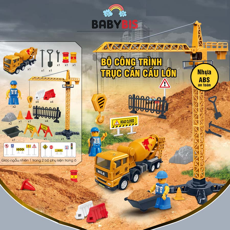 Đồ chơi mô hình xe công trình xây dựng cho bé nhựa ABS an toàn, bền đẹp rất nhiều loại xe kiểu dáng|Babybis