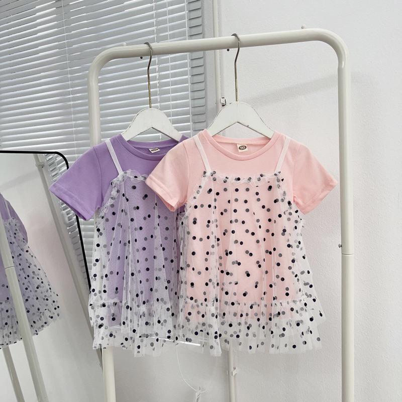 Váy đầm bé chấm bi 2 dây độc lạ 1 set kèm áo baby 2 lớp QCCC ( 8-14kg) Mã 1110
