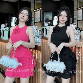 ĐẦM THIẾT KẾ BA LỖ ĐÍNH HOA DÁNG NGẮN ĐUÔI CÁ VIỀN BÈO