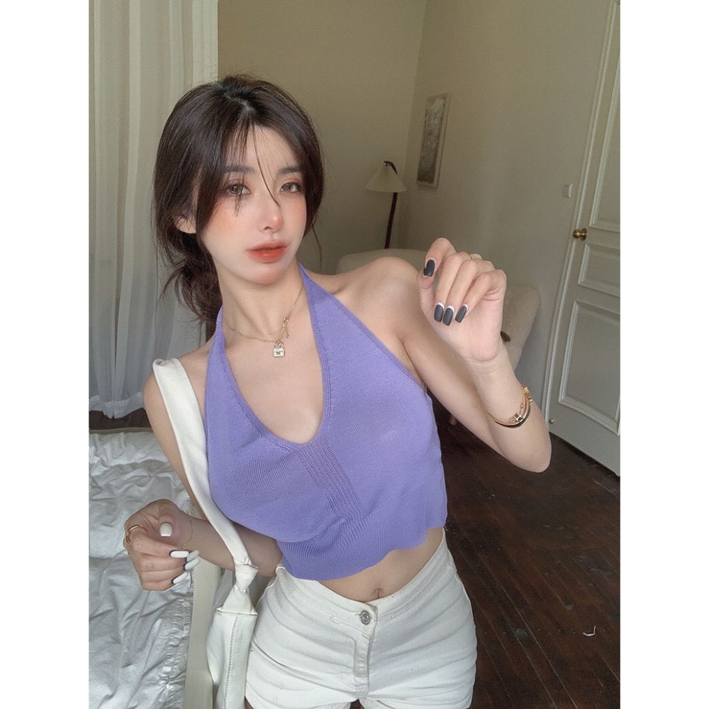 Yếm Len Có Dây Dáng Croptop Đi Biển Đi Tiệc Sang Chảnh Áo Len Ngắn Hàng Quảng Châu Chất Đẹp N68