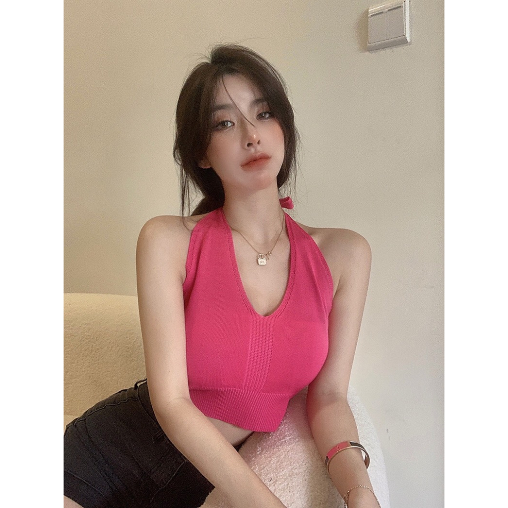 Yếm Len Có Dây Dáng Croptop Đi Biển Đi Tiệc Sang Chảnh Áo Len Ngắn Hàng Quảng Châu Chất Đẹp N68