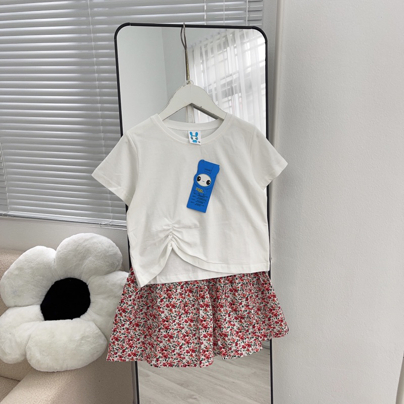 Set chân váy hoa kèm áo phông trơn phong cách Hàn Quốc cho bé gái mùa hè  - Mã 5