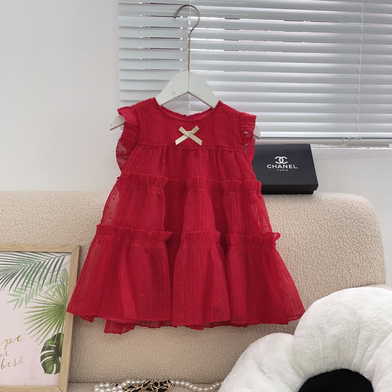 Váy Sát Nách Cho Bé Gái Xếp Tầng Đi Học Màu Đỏ Dễ Thương Chất Siêu Mát  QCCC - Mã 355