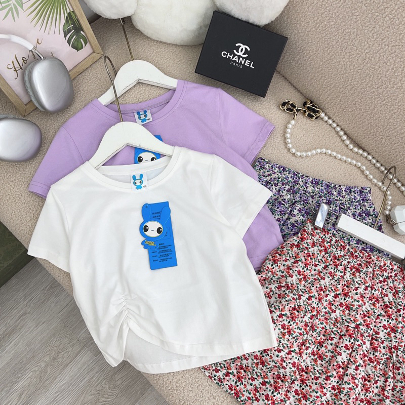 Set chân váy hoa kèm áo phông trơn phong cách Hàn Quốc cho bé gái mùa hè  - Mã 5