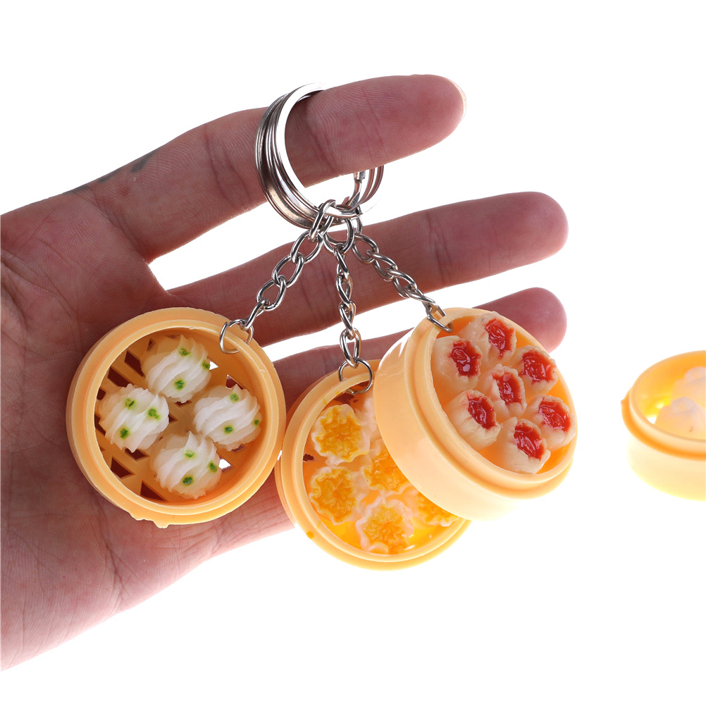 Móc khóa hình đồ ăn xửng bánh bao há cảo hấp