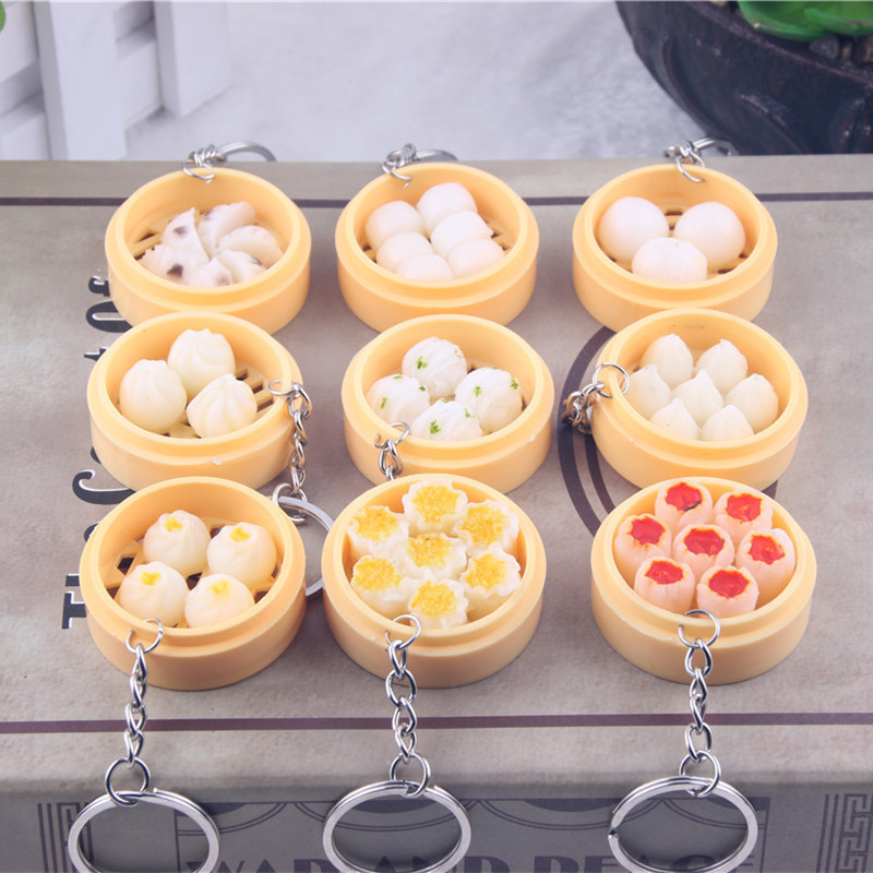 Móc khóa hình đồ ăn xửng bánh bao há cảo hấp