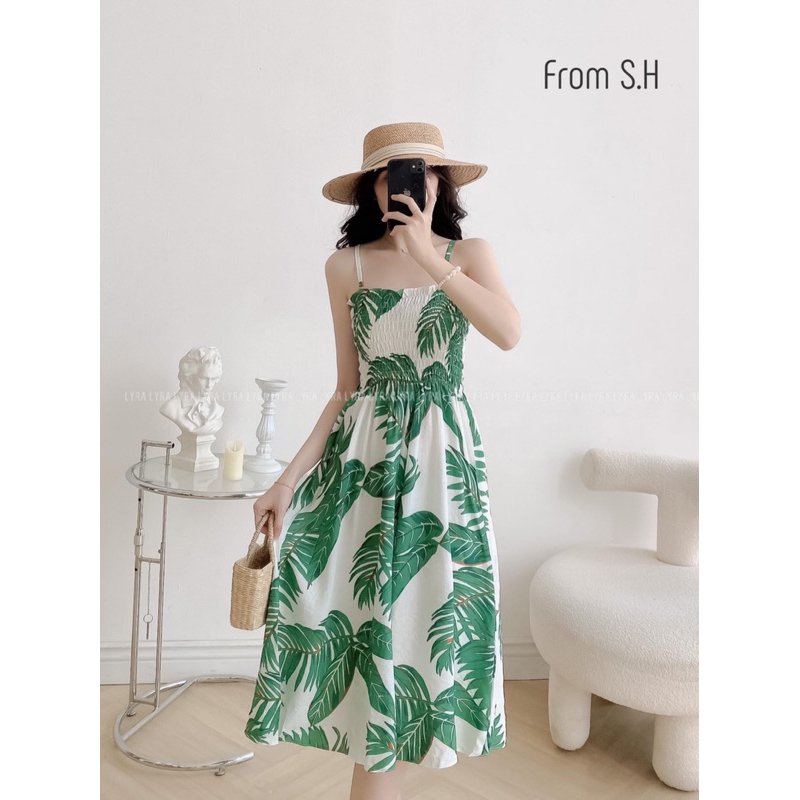 VÁY ĐI BIỂN- VÁY ĐŨI 2 DÂY CHUN NGỰC- SET VÁY ÁO ĐI BIỂN HOA LÁ