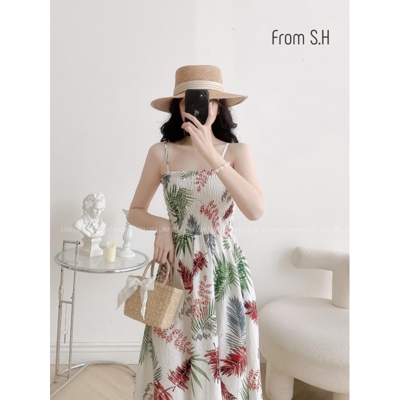 VÁY ĐI BIỂN- VÁY ĐŨI 2 DÂY CHUN NGỰC- SET VÁY ÁO ĐI BIỂN HOA LÁ