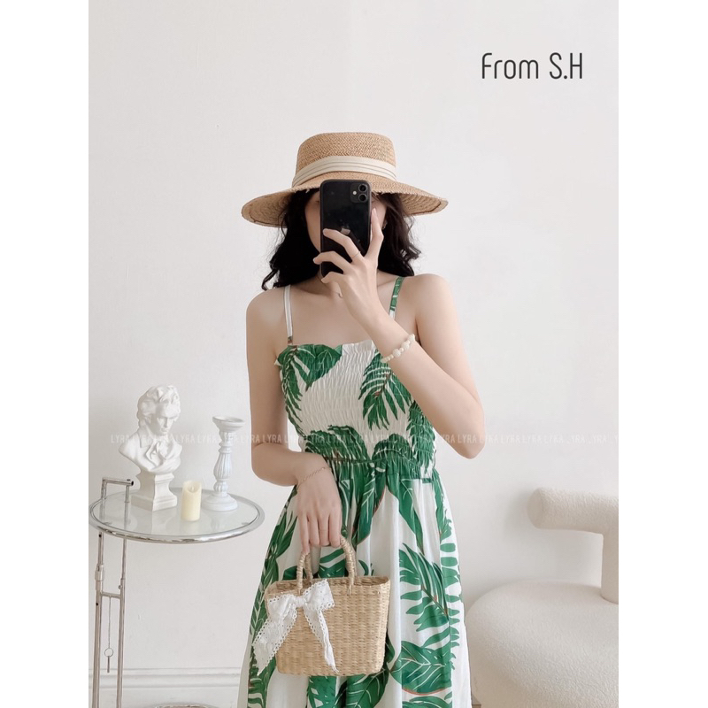 VÁY ĐI BIỂN- VÁY ĐŨI 2 DÂY CHUN NGỰC- SET VÁY ÁO ĐI BIỂN HOA LÁ