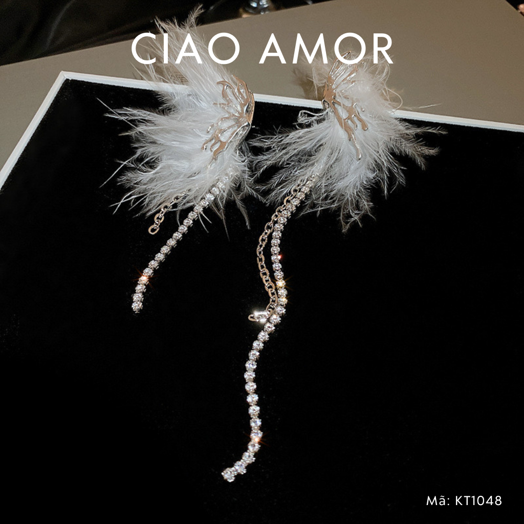 Khuyên tai nữ, Bông tai lông vũ max lộng lẫy dự tiệc Trang sức Ciao Amor - KT1048