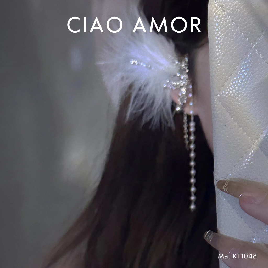 Khuyên tai nữ, Bông tai lông vũ max lộng lẫy dự tiệc Trang sức Ciao Amor - KT1048