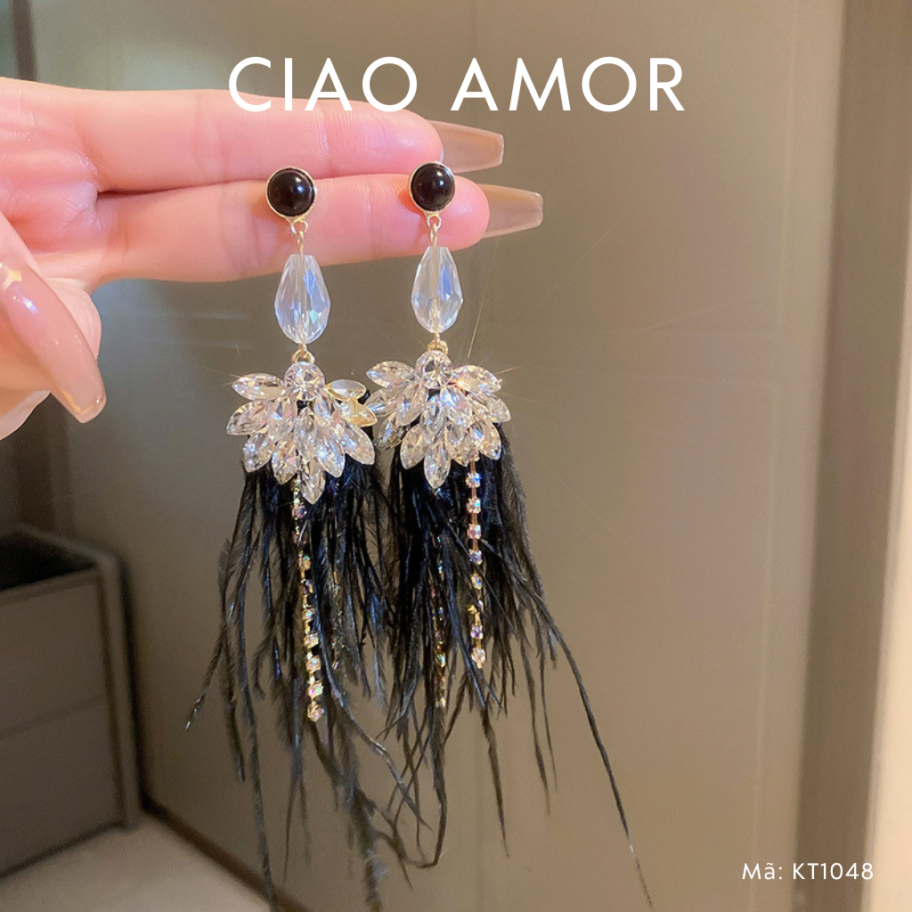 Khuyên tai nữ, Bông tai lông vũ max lộng lẫy dự tiệc Trang sức Ciao Amor - KT1048