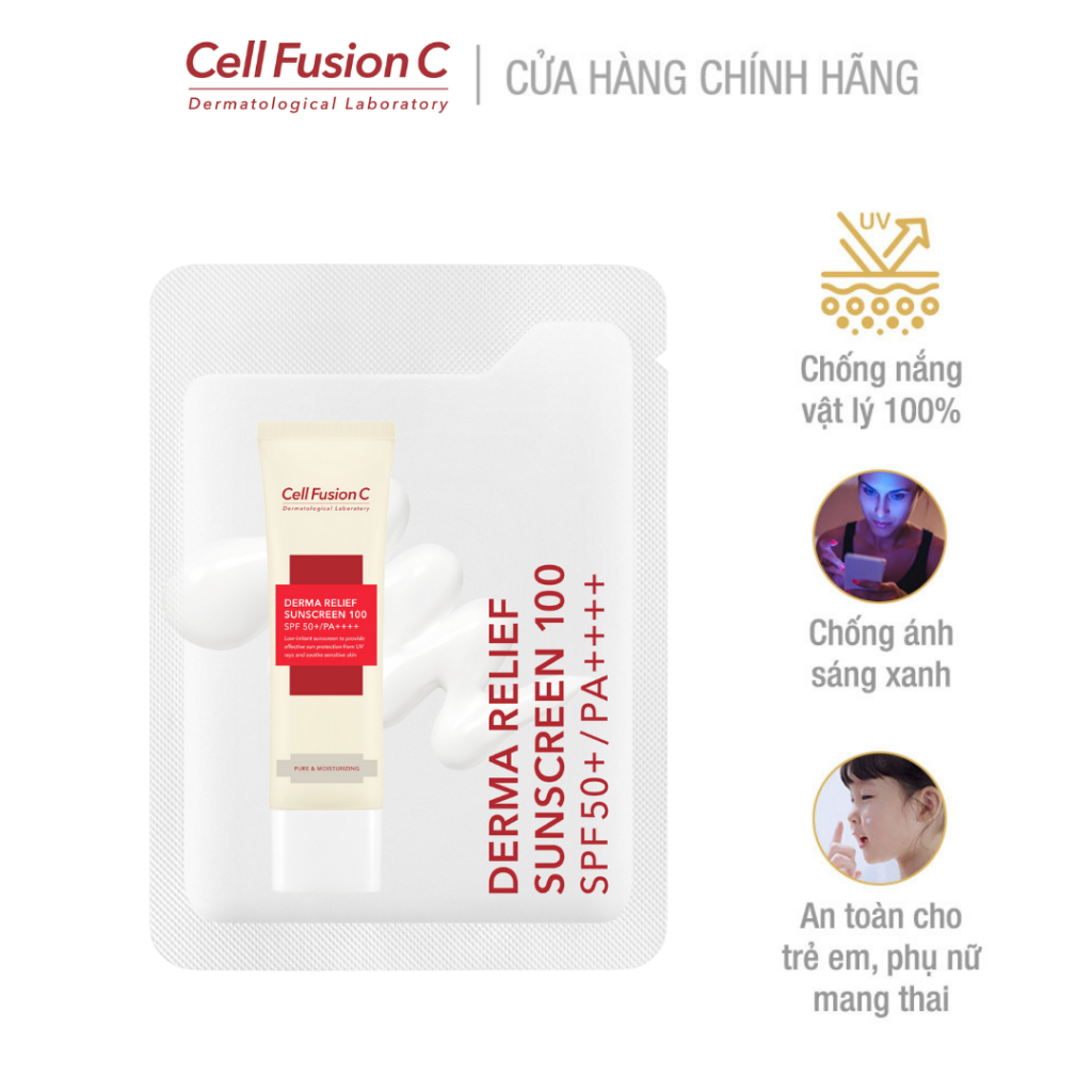 [15 GÓI SAMPLE 1,2ML] Kem Chống Nắng Cho Da Nhạy Cảm Cell Fusion C Derma Relief Suncreen 100 SPF 50+/PA++++