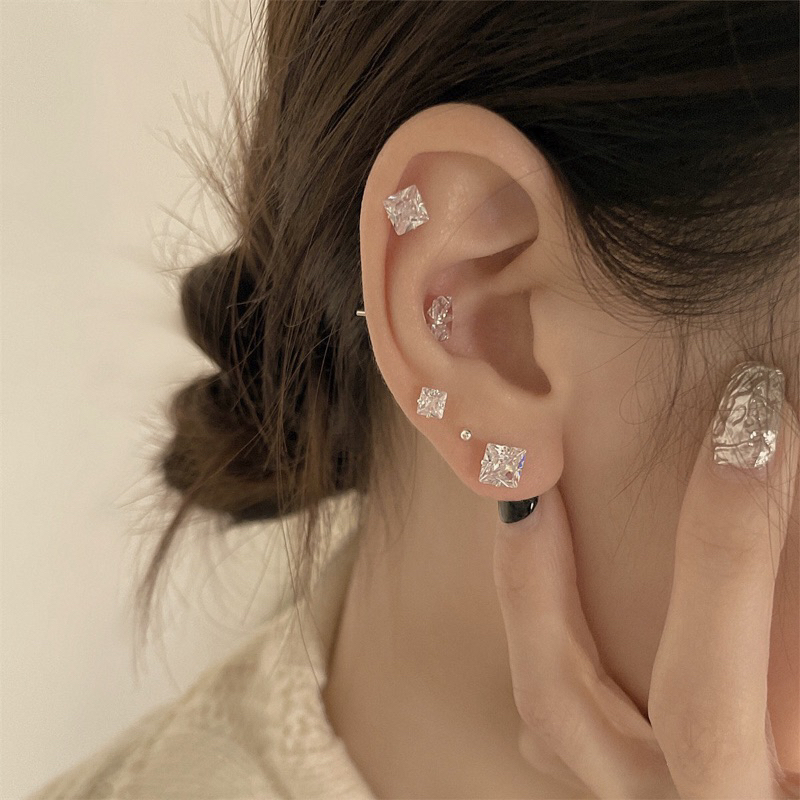 Bông tai nữ nụ đá chuôi bạc ZIRCON CZ 5A tròn 3mm 4mm 5mm NHÀ CÚ đính đá màu bạc nữ tính 148500