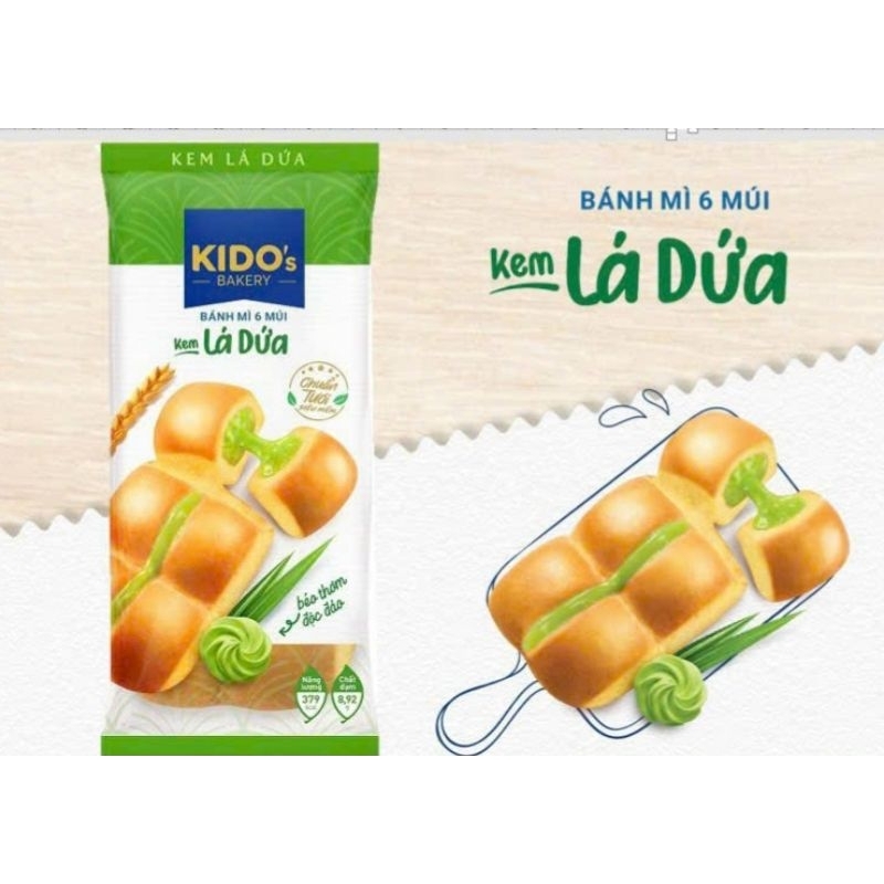 Bánh Mì Tươi KIDO 6 Múi vị Dâu Việt Quất và vị kem Lá Dứa lốc 5 bánh