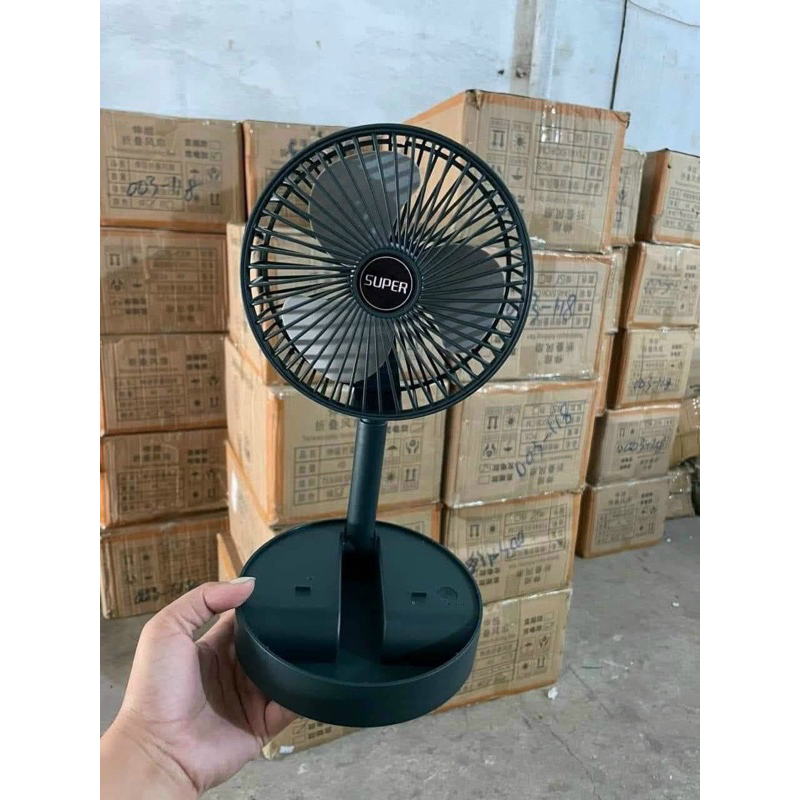 Quạt Tích Điện Mini Gấp Gọn Để Bàn 3 Cấp Độ Gió Siêu Mát Siêu Bền Đế Xoay 360 Độ Tiện Lợi -