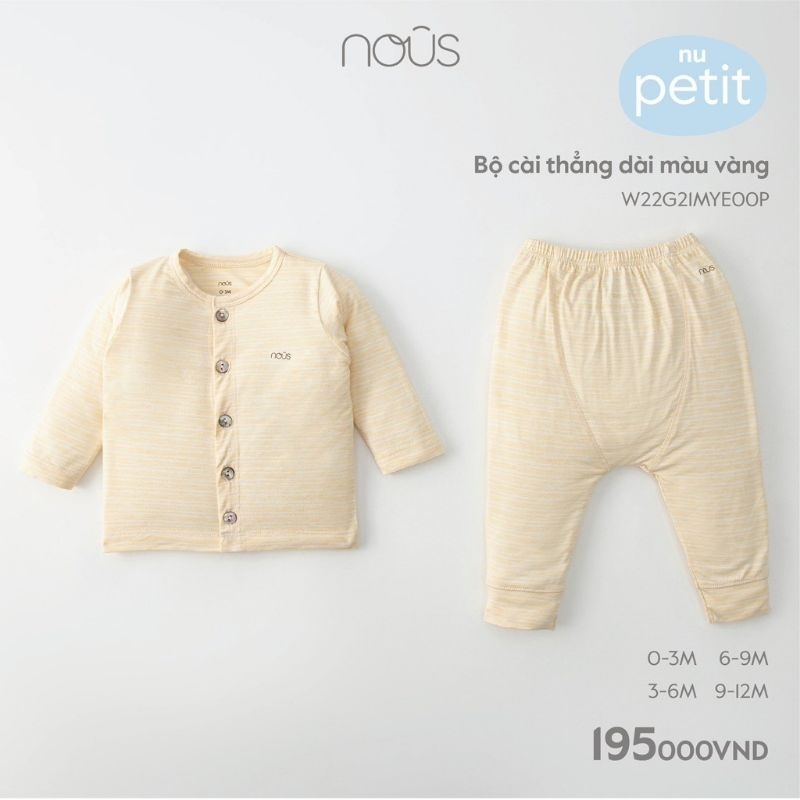 NOUSHANOI - Bộ Quần Áo Dài Cài Thẳng màu vàng chất petit Size 0M 3M và 6M )