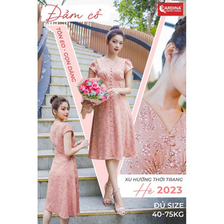 Đầm Nữ 𝐂𝐀𝐑𝐃𝐈𝐍𝐀 Chất Lụa Mango Cao Cấp Dáng Xòe Cổ Chữ V Họa Tiết Sang Trọng 3VM01