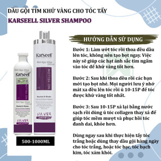 Dầu gội tím khử vàng cho tóc tẩy karseell silver shampoo 500ml - 1000ml