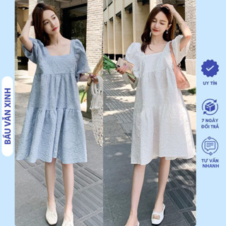 [Freesize V16] Đầm Váy Bầu BabyDoll Dự Tiệc Cưới Mùa Hè Chất Đũi Xốp Mềm Mát Hottrend - Váy Đẹp Cho Mẹ Bầu Xinh