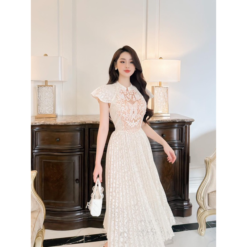 Váy ren khoen chân váy dập ly