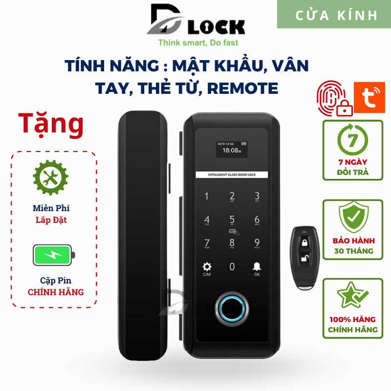 Khóa cửa điện tử vân tay thông minh cao cấp cửa kính chống nước có điều khiển Remote DILLOCK DL826