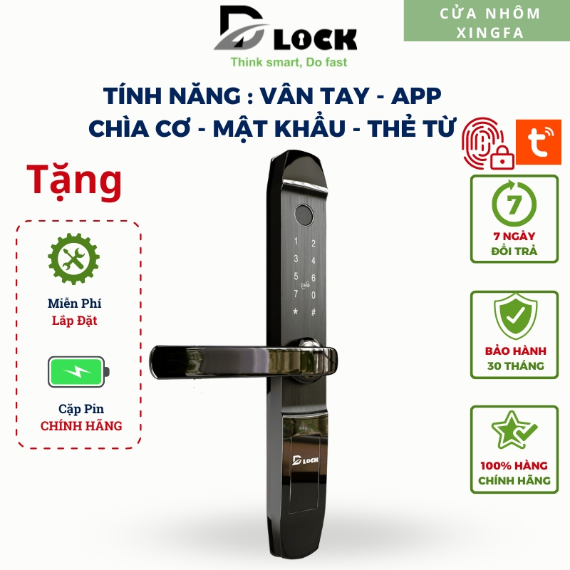 Khóa cửa vân tay điện tử dùng App thông minh cửa nhôm kính gỗ cao cấp chống nước DILLOCK DLD1