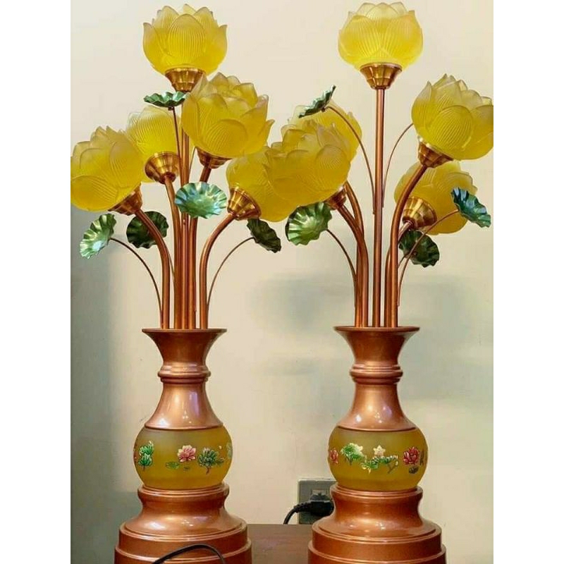 (Hàng loại 1) HOA SEN NGỌC LƯU LY 5 BÔNG CAO 55cm, 65cm, 75cm (1 đôi )