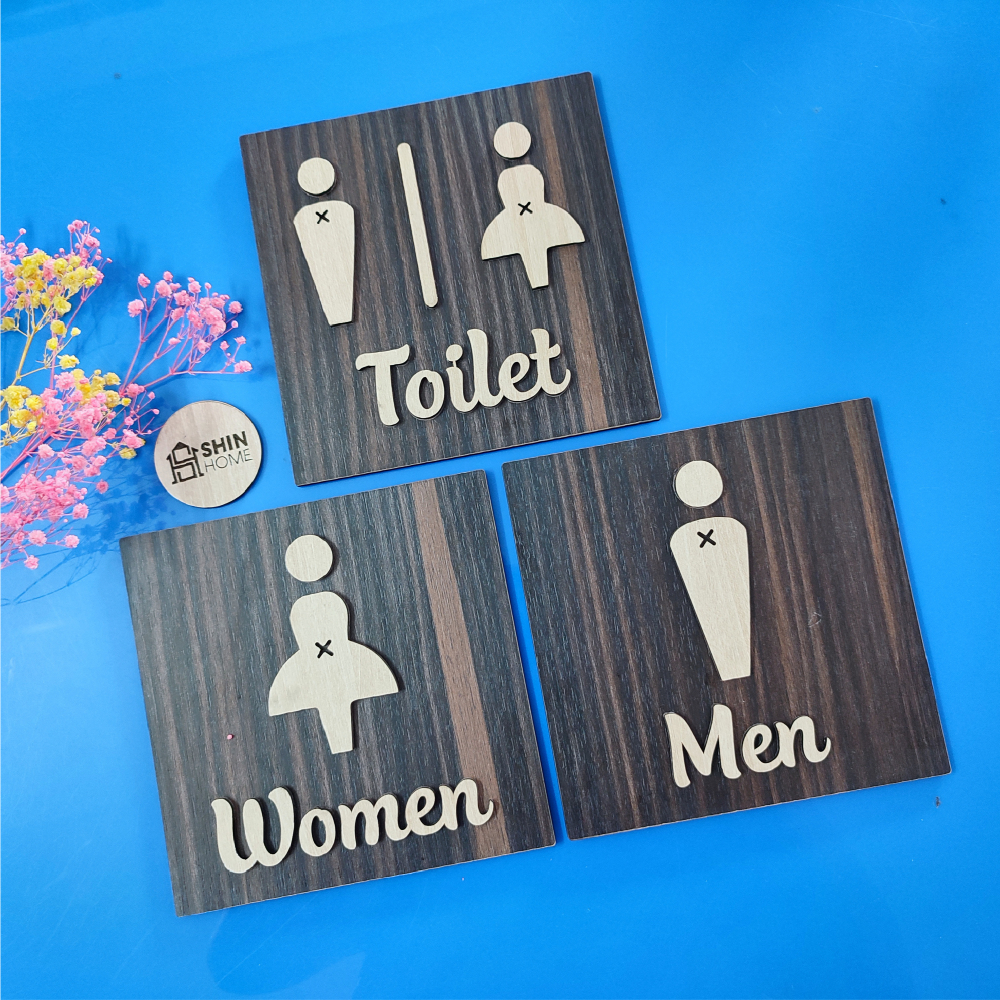 Bảng toilet bằng gỗ cắt laser nổi decor trang trí WC - Nhà vệ sinh - toilet nam nữ