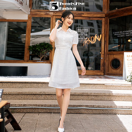 Váy sơ mi TwentyFive dáng chữ A - Váy sơ mi cotton họa tiết kẻ 2 lớp đai thắt eo rời SD16