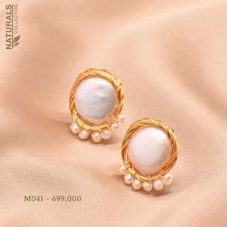 Bông tai trang sức cao cấp hạt 10mm kết hợp vòng mạ vàng 18K Naturals Collection - Handmade Chuẩn xuất khẩu M041