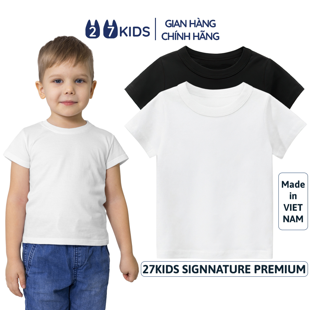 Áo thun bé trai ngắn tay 27Kids Signature Premium áo cộc nam 100% Cotton cho trẻ từ 2-12 tuổi BSTS7