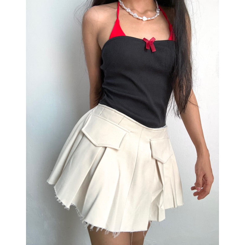 Áo thun quây xẻ hông đính nơ dễ thương