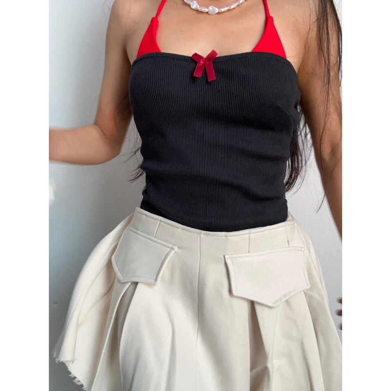 Áo thun quây xẻ hông đính nơ dễ thương