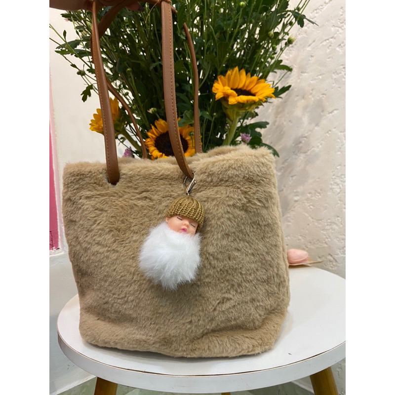 Túi lông bình thường phối da simili