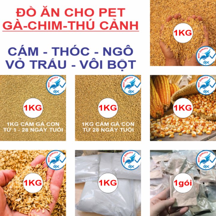 Đồ ăn hỗn hợp cho gia cầm |chim cảnh | gà chọi | gà cảnh … (thóc, ngô, cám con cò, vôi bột..) Vôi bột, trị mạt gà