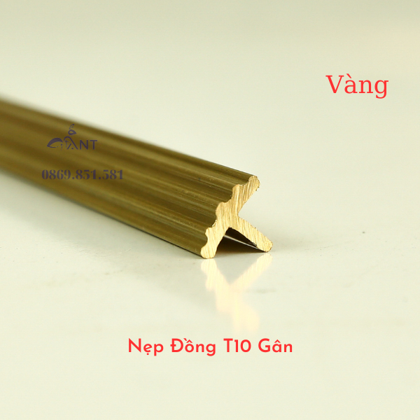 Nẹp Đồng T10 gân Vàng, Nẹp đồng chữ T, Nẹp đồng chống trơn, giá 1m